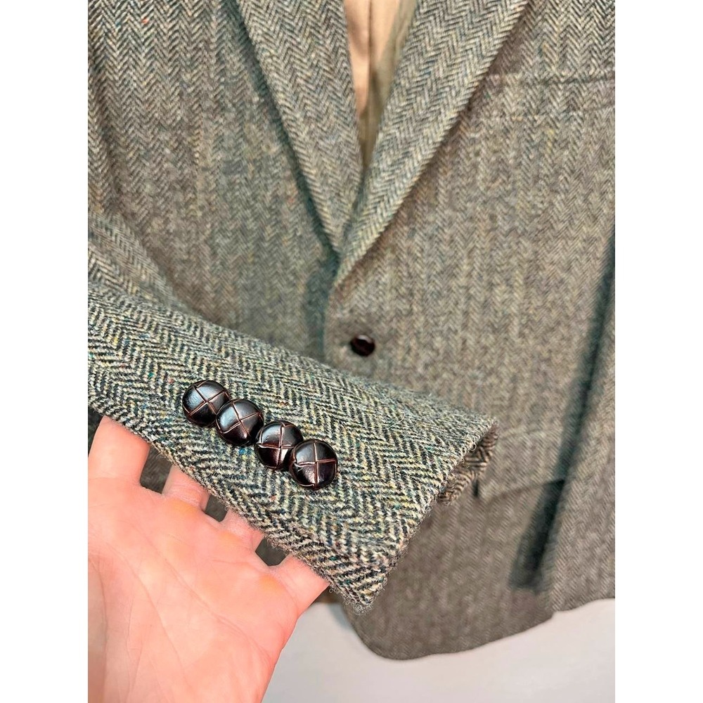 Harris Tweed Blazer Jos A Bank Herringbone Wool Sport Coat Hand Woven Scotland M - Picture 3 of 5